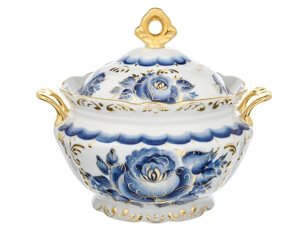 Classic Vintage Ceramic Porcelain Soup Tureen White Dishes Pot Vase — Stock Photo, Image