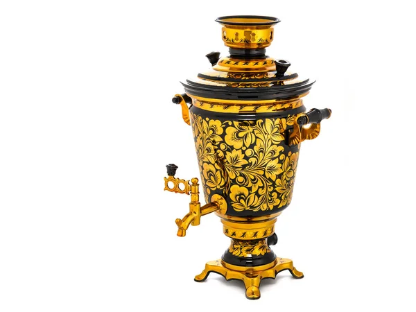 Black Gold Old Vintage Metal Traditional Russian Teapot Samovar Isolated — Stockfoto
