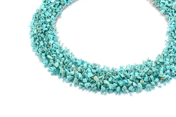 Emerald Green Luxurious Handmade Necklace Small Glass Beads Natural Stones — Stok fotoğraf