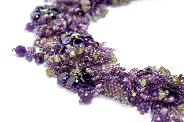 Very Peri Purple Lilac Luxurious Handmade Necklace Small Glass Beads — Fotografia de Stock