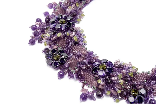 Very Peri Purple Lilac Luxurious Handmade Necklace Small Glass Beads — Stockfoto