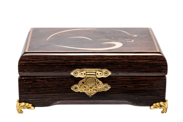 Wooden Jewelry Box Velvet Lining Vintage Accessories Clipping Pathon White — 스톡 사진