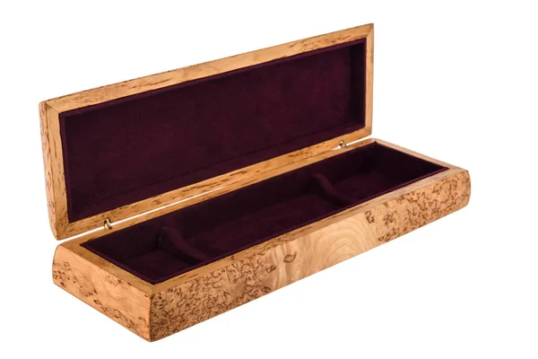 Empty Open Wooden Jewelry Box Red Velvet Lining Vintage Accessories — Zdjęcie stockowe