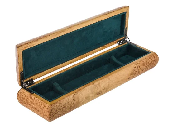 Empty Open Wooden Jewelry Box Green Velvet Lining Vintage Accessories — Φωτογραφία Αρχείου