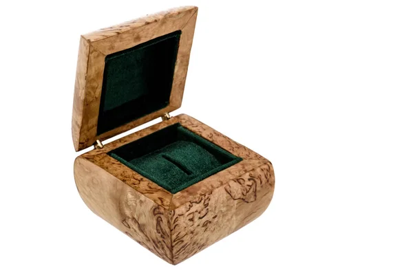 Empty Open Wooden Jewelry Box Green Velvet Lining Vintage Accessories — 스톡 사진