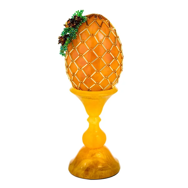 Decorative Honey Amber Easter Egg Stand Isolated White Background Polished — Stock Photo, Image