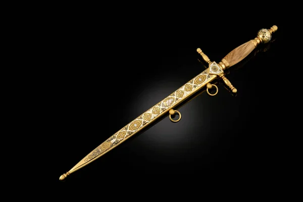 Souvenir Colecionável Prata Ouro Punhal Com Bainha Preto Armas Luxo — Fotografia de Stock