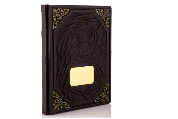 Brown Black Gold Кожаный Макет Книги Цветом Обложки Изолированы Белом — стоковое фото