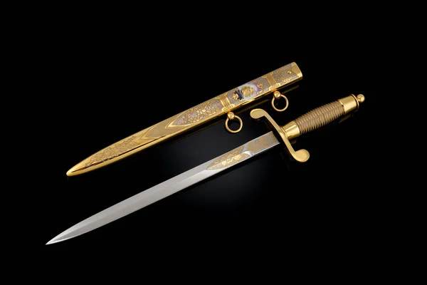 Szuvenír Gyűjthető Ezüst Arany Tőr Hüvellyel Fekete Luxus Fegyverek Hagyományos — Stock Fotó