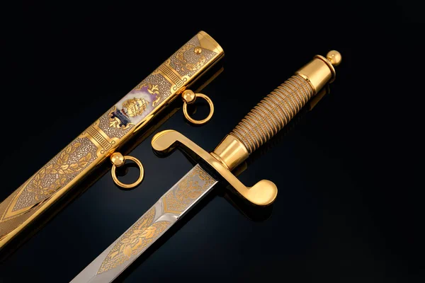 Souvenir Colecionável Prata Ouro Punhal Com Bainha Preto Armas Luxo — Fotografia de Stock