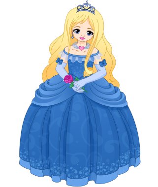 Mavi uzun elbise sarı saçlı Prenses.