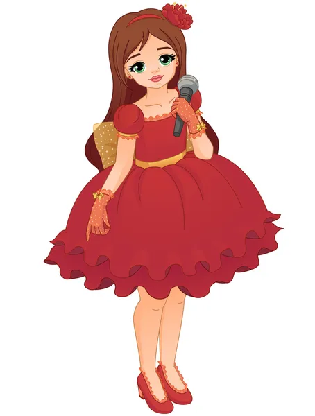 Bella bambina con un vestito rosso . Illustrazione Stock