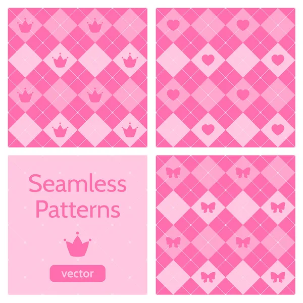 Conjunto de lindos patrones sin costura niña rosa . — Archivo Imágenes Vectoriales