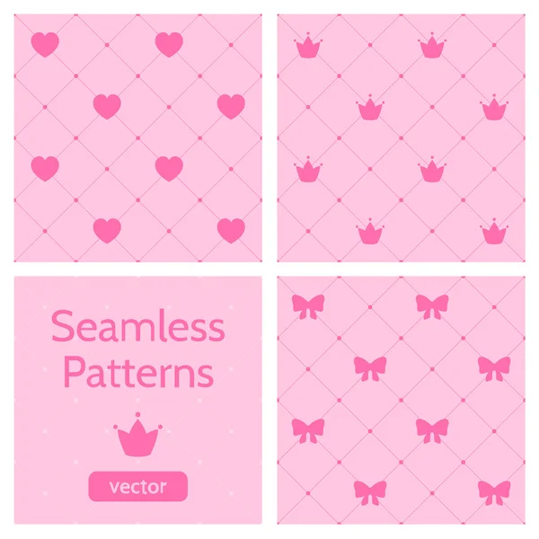 Set of cute pink girlish seamless patterns. — Stock Vector