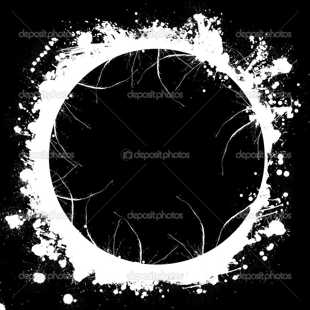 Circle white frame with spray paint blots