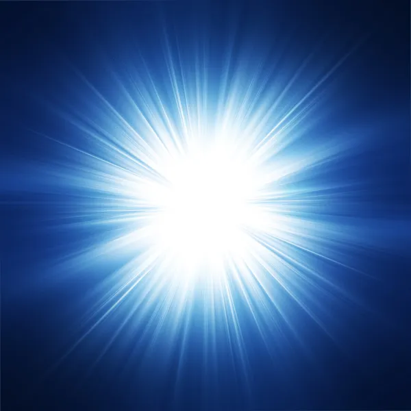 Sun on blue sky with lenses flare — Stock Photo, Image