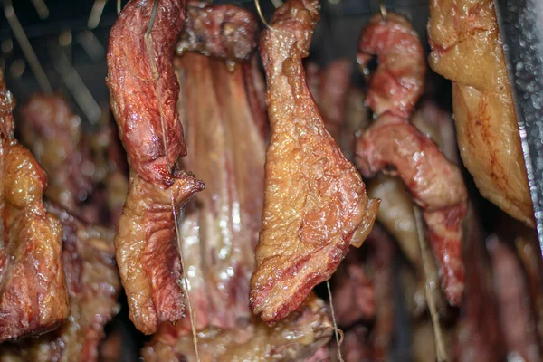 Secagem Carne Fumeiro Para Fumar Fotografia De Stock