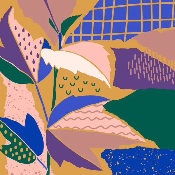 Abstrakte Kunstcollage mit Monstera-Blättern im minimalen Trendstil. Floraler Hintergrund im zeitgenössischen Stil. Vektor — Stockvektor