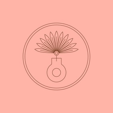 Boho vazosu ve Palm kurutulmuş Yaprak Moda Minimum Liner tarzında. Logo Oluşturmak için Vektör Çemberi Bohem Çerçevesi