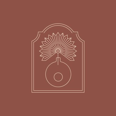Boho vazosu ve Palm kurutulmuş Yaprak Moda Minimum Liner tarzında. Logo Oluşturmak için Vektör Bohem Çerçevesi