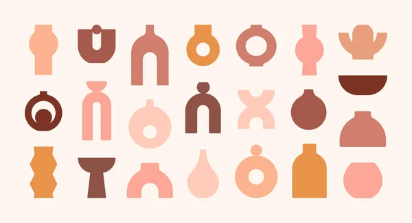 Boho Ceramic Vases in Trendy Minimalist Style. Vector Pottery Icons for Creating Logo — Stockvektor