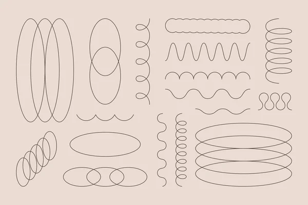 Set de líneas finas geométricas minimalistas. Colección de vectores Formas abstractas Diferentes formas Espiral, Zigzag, Bobina de resorte, Onda Vectores De Stock Sin Royalties Gratis