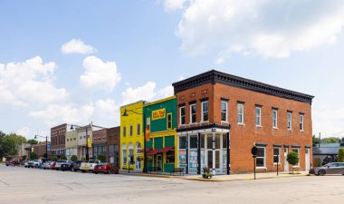 Spencer, Indiana, USA - August 20, 2021: The business district on Market Street