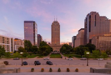 Indianapolis, Indiana, USA - October 19, 2021: The Indianapolis Skyline as seen from the World War Memorial
