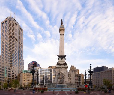 Indianapolis, Indiana, USA - October 19, 2021: The Indiana State Soldiers and Sailors Monument as seen on Monument Cir street