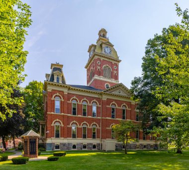 LaGrange, Indiana, USA - August 21, 2021: The Lagrange County Courthouse and it is War Memorial