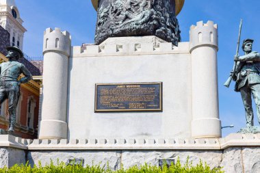 Winchester, Indiana, USA - August 21, 2021: The  Civil War Monument at the Randolph County Courthouse