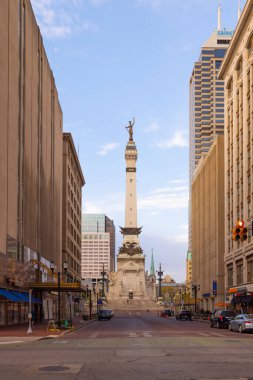 Indianapolis, Indiana, USA - October 19, 2021: The Indiana State Soldiers and Sailors Monument as seen from Meridian Street