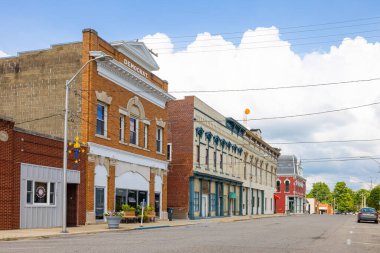 Winamac, Indiana, USA - August 22, 2021: The business district on Main Street