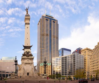 Indianapolis, Indiana, USA - October 19, 2021: The Indiana State Soldiers and Sailors Monument as seen on Monument Cir street