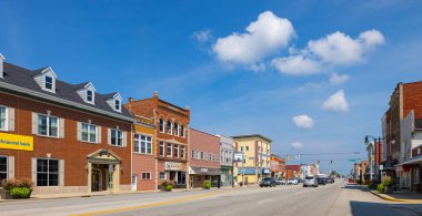 Portland, Indiana, USA - August 21, 2021: The business district on Meridian Street