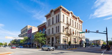 Lafayette, Indiana, USA - August 23, 2021: The business district on Columbia Street