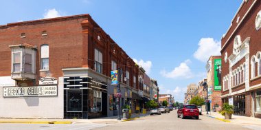 Vincennes, Indiana, USA - August 24, 2021: The business district on Main Street