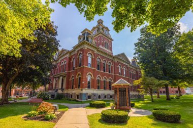 LaGrange, Indiana, USA - August 21, 2021: The Lagrange County Courthouse and it is War Memorial
