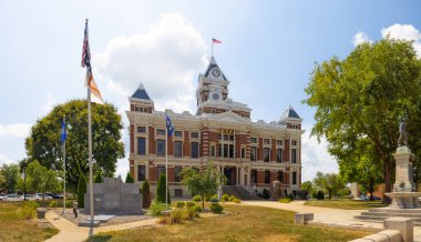 Franklin, Indiana, USA - August 20, 2021: The Johnson County Courthouse and it is War Memorial