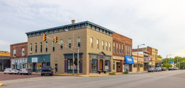 Rensselaer, Indiana, USA - August 23, 2021: The business district on Washington Street