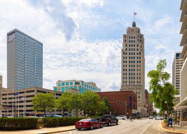 Fort Wayne, Indiana, USA - August 21, 2021: The downtown area as seen on Berry Street