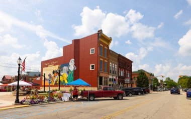 Bluffton, Indiana, USA - August 21, 2021: The business district on Market Street