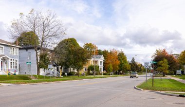Ludington, Michigan, USA - October 22, 2021: Residential area with antique houses on Ludington Avenue