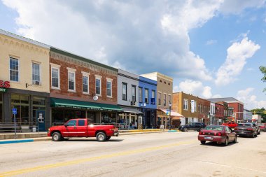 Martinsville, Indiana, USA - August 20, 2021: The business district on Main Street