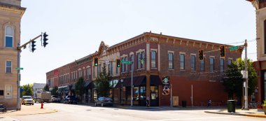 Greencastle, Indiana, USA - August 24, 2021: The business district on Washington street