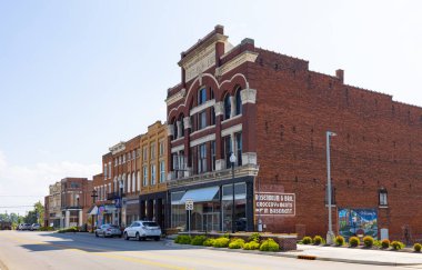 Mount Vernon, Indiana, USA - August 24, 2021: The business district on Main Street