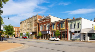 Delphi, Indiana, USA - August 23, 2021: The business district on Main Street
