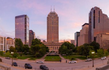 Indianapolis, Indiana, USA - October 19, 2021: The Indianapolis Skyline as seen from the World War Memorial