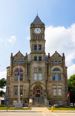 Liberty, Indiana, USA - August 20, 2021: The Union County Courthouse and it is war memorial