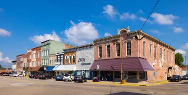 Liberty, Indiana, USA - August 20, 2021: The business district on Union Street